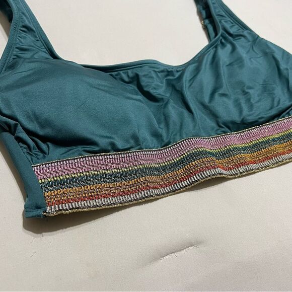 Teal Swimsuit Bra Top with Multicolor Band - Picture 2 of 5